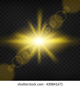 Gold light shining on transparent background