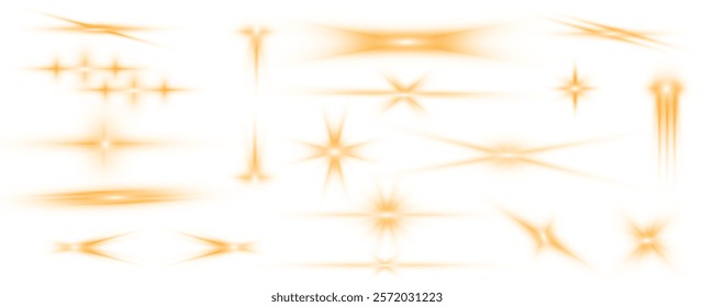 Gold light spiral effect. Glittering wavy trail. Large collection of bright yellow light effects for your design on transparent background.	