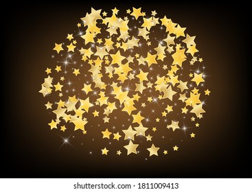 Gold Light Stars Vector Brown Background. Magic Shine Border. Glitter Texture. Yellow Festive Sparkle Background.