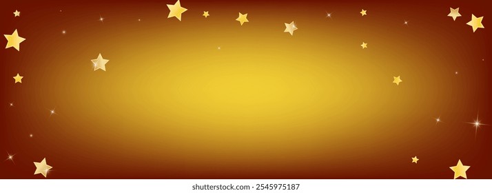 Gold Light Stars Vector Brown Background. Festive Shine Border. Glitter Design. Yellow Digital Rain Illustration.