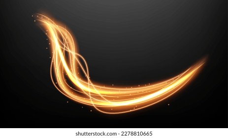 Gold light trails, long time exposure motion blur effect. Vector Illustration