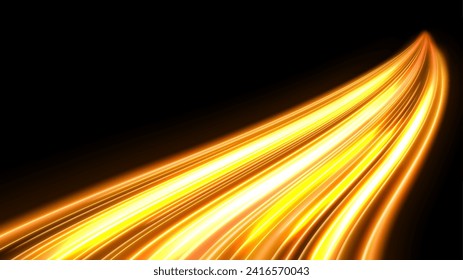 Gold Light Trails, Long Time Exposure Motion Blur Effect, Vector Illustration