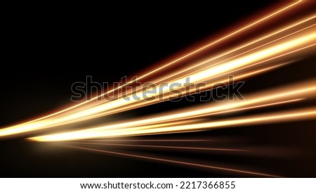 Gold light trails, long time exposure motion blur effect. Vector Illustration