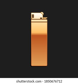 Gold Lighter icon isolated on black background. Long shadow style. Vector.
