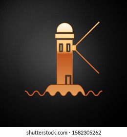 Gold Lighthouse icon isolated on black background.  Vector Illustration