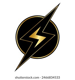 Gold lightning bolt icon. Lightning bolt sign design. Abstract electricity icon. Electric voltage and energy charge. Vector illustration isolated on white background.