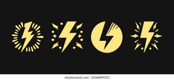 Gold Lightning Bolt Icons Set