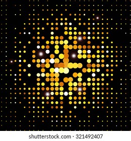 Gold lights vector background. Gold shimmer background with shiny golden and black paillettes. Shiny gold texture. Sparkling gold sequins on a black background