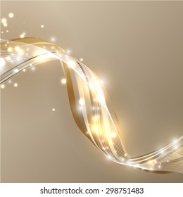 Gold lights vector wave abstract background
