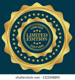 Gold limited edition badge, button with stars and gold border and text limited edition.Modern gold label.