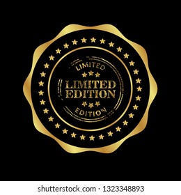 Gold limited edition badge, button with stars and gold border and text limited edition.Modern gold label.