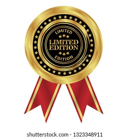 Gold limited edition badge, button with stars and gold border and text limited edition.Modern gold label.