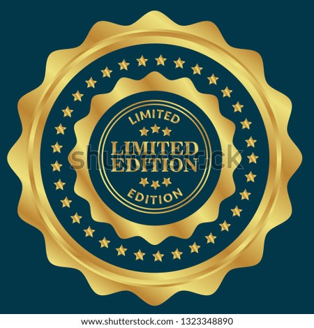 Gold limited edition badge, button with stars and gold border and text limited edition.Modern gold label.