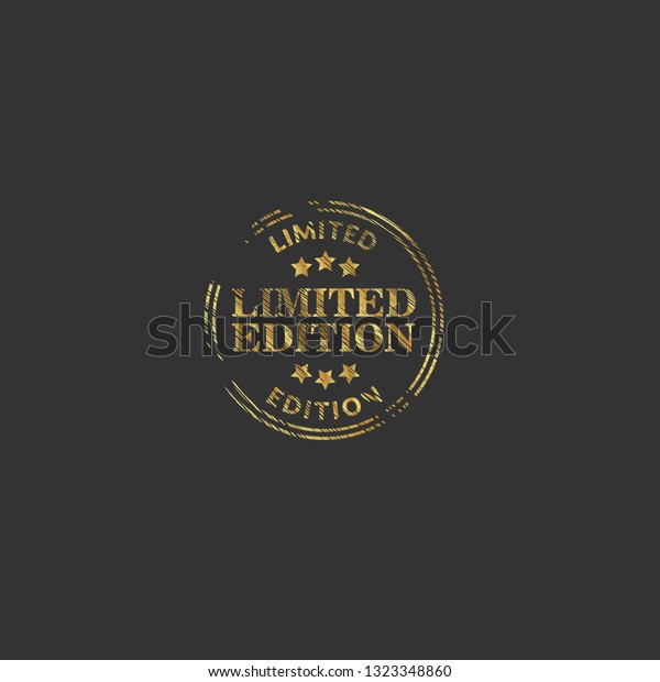 Gold limited edition\
badge, button with stars and gold border and text limited\
edition.Modern gold\
label.