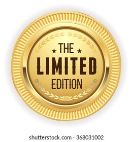 Gold limited edition badge on white background