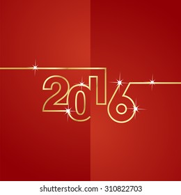 Gold line 2016 red background vector