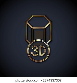 Gold line 3D printer icon isolated on black background. 3d printing.  Vector