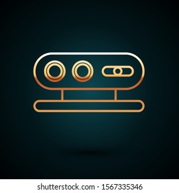 Gold line 3d scanning system icon isolated on dark blue background.  Vector Illustration