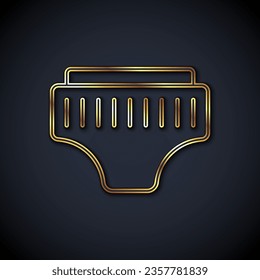 Gold line Adult diaper icon isolated on black background.  Vector