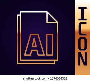 Gold line AI file document. Download ai button icon isolated on black background. AI file symbol.  Vector Illustration