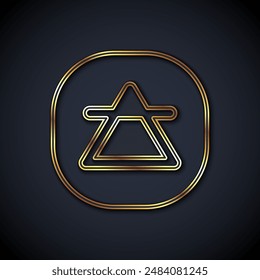 Gold line Air element of the symbol alchemy icon isolated on black background. Basic mystic elements.  Vector