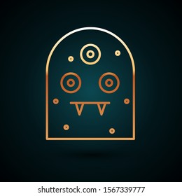 Gold line Alien icon isolated on dark blue background. Extraterrestrial alien face or head symbol.  Vector Illustration