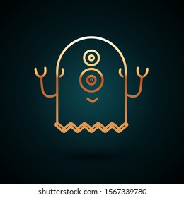 Gold line Alien icon isolated on dark blue background. Extraterrestrial alien face or head symbol.  Vector Illustration