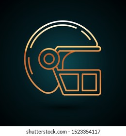 Gold line American football helmet icon isolated on dark blue background.  Vector Illustration