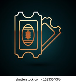 Gold line American Football ticket icon isolated on dark blue background.  Vector Illustration