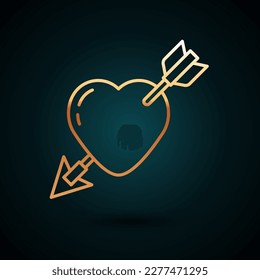 Gold line Amour symbol with heart and arrow icon isolated on dark blue background. Love sign. Valentines symbol.  Vector