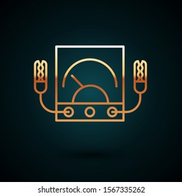 Gold line Ampere meter, multimeter, voltmeter icon isolated on dark blue background. Instruments for measurement of electric current.  Vector Illustration