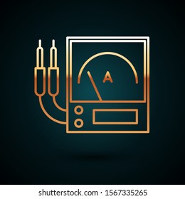Gold line Ampere meter, multimeter, voltmeter icon isolated on dark blue background. Instruments for measurement of electric current.  Vector Illustration