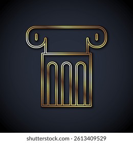 Gold line Ancient column icon isolated on black background.  Vector