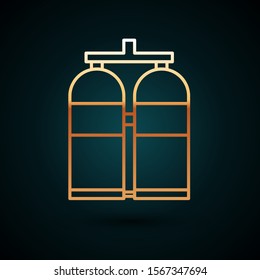Gold line Aqualung icon isolated on dark blue background. Oxygen tank for diver. Diving equipment. Extreme sport. Diving underwater equipment.  Vector Illustration