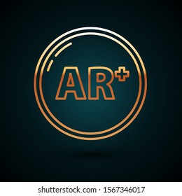 Gold line Ar, augmented reality icon isolated on dark blue background.  Vector Illustration