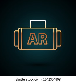 Gold line Ar, augmented reality icon isolated on dark blue background.  Vector Illustration