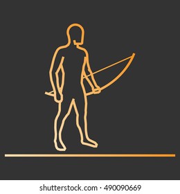 Gold line archery icon. Vector silhouette of archer.