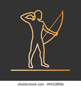 Gold line archery icon. Vector silhouette of archer.
