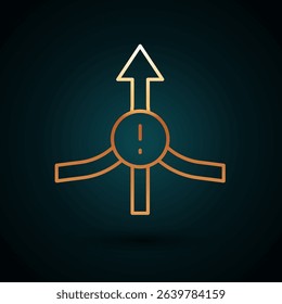 Gold line Arrow icon isolated on dark blue background. Direction Arrowhead symbol. Navigation pointer sign.  Vector