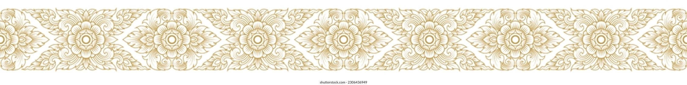 Gold line art, buddhism temple element and background pattern decoration motifs for pillar pattern, flyers, poster, web, banner, and card concept vector illustration