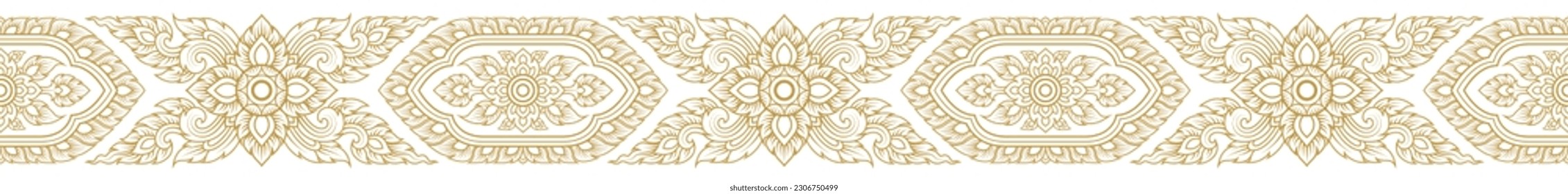 Gold line art, buddhism temple element and background pattern decoration motifs for pillar pattern, flyers, poster, web, banner, and card concept vector illustration