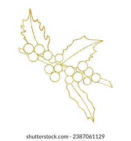 Gold line art Christmas clipart of branch with berries
