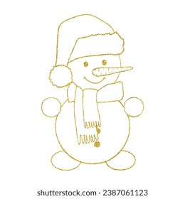 Gold line art Christmas illustration with snowman