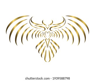 gold line art of eagle  with beautiful wings. Curl floral ornament decoration. Good use for symbol, mascot, icon, avatar, tattoo, T Shirt design, logo or any design you want.