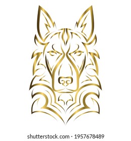 gold line art of german shepherd dog head. Good use for symbol, mascot, icon, avatar, tattoo, T Shirt design, logo or any design you want.