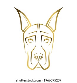 gold line art of Great Dane dog head. Good use for symbol, mascot, icon, avatar, tattoo, T Shirt design, logo or any design you want.