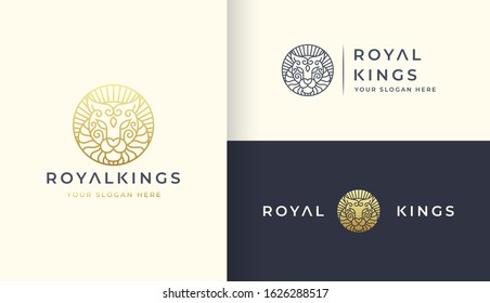 gold line art lion logo design