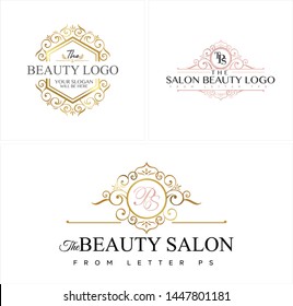 Gold line art logo design frame ornament luxury suitable for spa aesthetics salon beauty women fashion wedding