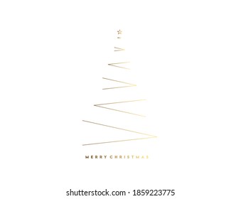 Gold Line Art Modern Christmas Tree Background, Vector Illustration