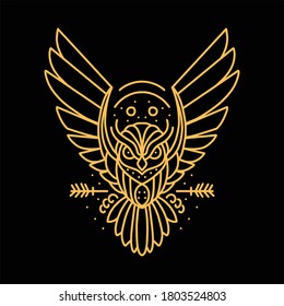 gold line art owl vector design